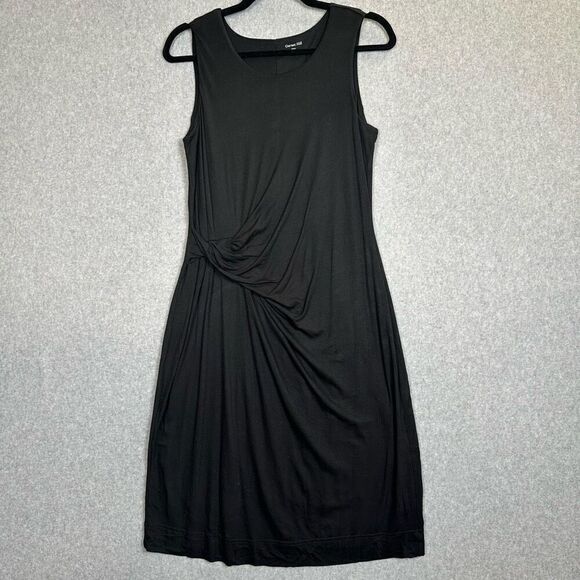 Garnet Hill Womens Size 8 Twist Front Midi Shift Dress Black Sleeveless Stretch - Picture 1 of 9